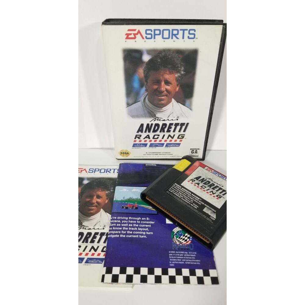 Mario Andretti Racing Sega Genesis game case manual 1994 tested vintage